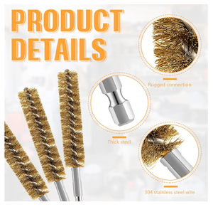 <span class=keywords><strong>Brosse</strong></span> métallique en acier de qualité industrielle personnalisable OEM, manche à queue hexagonale, poils en cuivre pour <span class=keywords><strong>perceuse</strong></span> électrique, nettoyage, polissage-pour le bricolage - Product Image 3