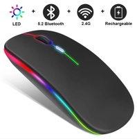 Mouse optik lampu latar RGB dua mode, Mouse optikal portabel ergonomis dapat diisi ulang USB antarmuka 3D untuk Gaming PC/Laptop