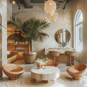 Design d'intérieur minimaliste pour salon de beauté, panneaux muraux décoratifs en bois sur mesure et vitrine pour la décoration de salon - Product Image 4