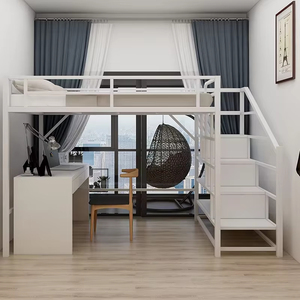 Cama Alta Tipo <span class=keywords><strong>Loft</strong></span> ZhongYi Tamaño <span class=keywords><strong>Twin</strong></span> para Niños de Metal Color Blanco con Escritorio y Almacenamiento para Apartamento - Product Image 1