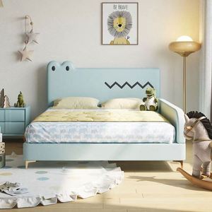Cama Infantil de Madera con Diseño de Cocodrilo, Moderna, Minimalista, de Lujo, con Barandas de Seguridad para Niños, Ideal para Espacios Pequeños, Dormitorio con Temática Animal - Product Image 1