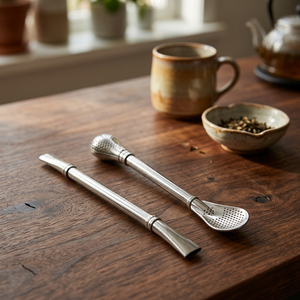 Ensemble de 2 cuillères à glace argentées, accessoires de bar minimalistes en métal, réutilisables - Product Image 4