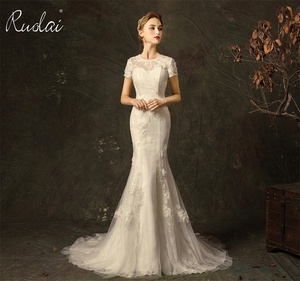 Ruolai ZW00011 Real Picture Short Sleeve O-neck Mermaid <strong>Boho</strong> <strong>Wedding</strong> <strong>Dress</strong> Backless Lace Appliques <strong>Wedding</strong> <strong>Dress</strong> - Product Image 1