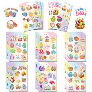Pegatinas de Pascua con Dibujos Animados de Conejitos y Huevos, Impermeables, Autoadhesivas, para Niños, Papelería, 11x16cm, 2 por Hoja, Estilo Adorable - Product Image 1
