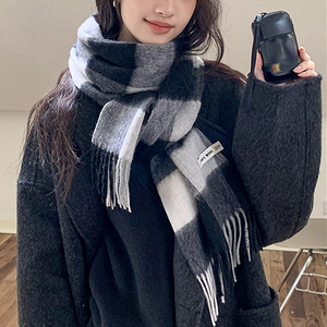 Khăn Quàng mùa đông cho phụ nữ ấm kẻ sọc chăn kết thúc tốt đẹp Nữ Dày mềm bufanda khăn choàng tua lớn sang trọng dài 100% khăn len - Product Image 6