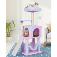 Arbre à chat et tour avec hamac, griffoir, boule suspendue - Matériau carton - Hauteur 40,7 cm - Motif arc-en-ciel - Utilisation intérieure