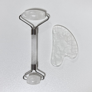 custom logo wholesale natural gem white crystal gua sha <b>jade</b> <b>roller</b> kit face massage products - Product Image 6