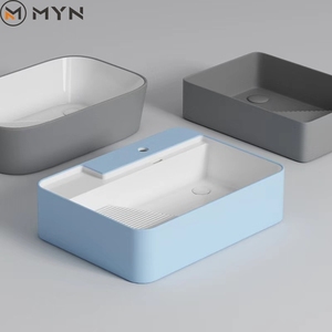 Vendita diretta della fabbrica in ceramica blu lavatrice rettangolare piano di lavoro <span class=keywords><strong>lavanderia</strong></span> lato scarico lavabo con Washboard - Product Image 3