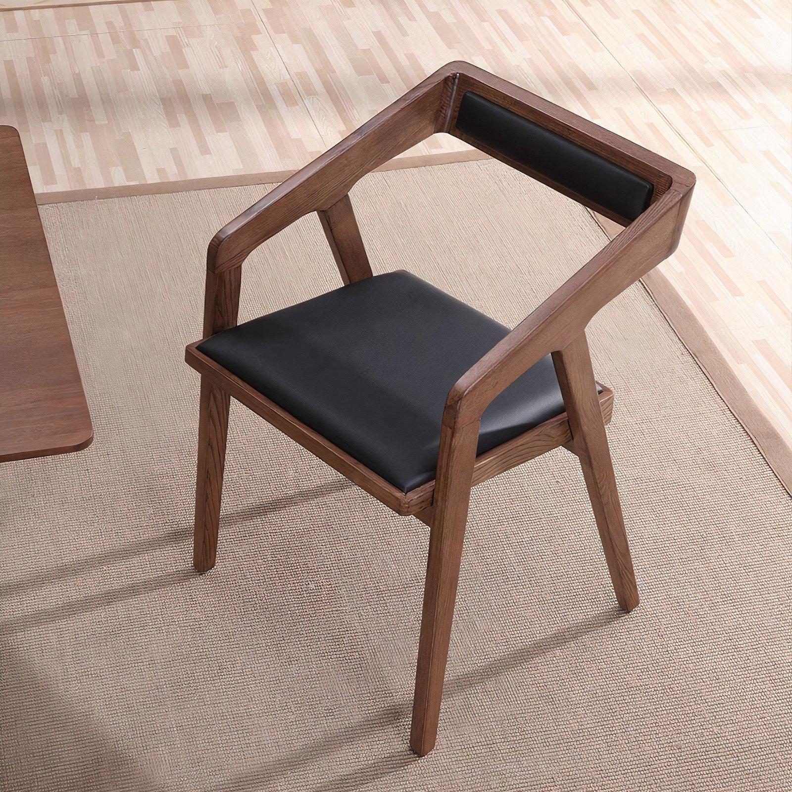 Wholesale Classic Home Furniture Room Nordic Cheap Solid Wood Arm Leather Wooden Dining Chair