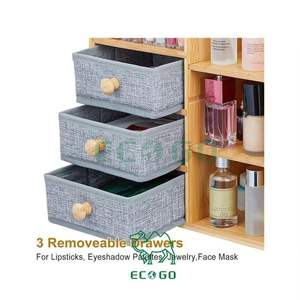 Organisateur de maquillage moderne en bambou organique à double niveau, grande capacité, amovible, pour comptoir de salle de bain - Product Image 3