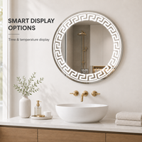 Miroir de salle de bain rond à LED Bluetooth, rétroéclairé et éclairé par l'avant, à intensité variable, anti-buée, 3 couleurs, pour la salle de bain et le salon