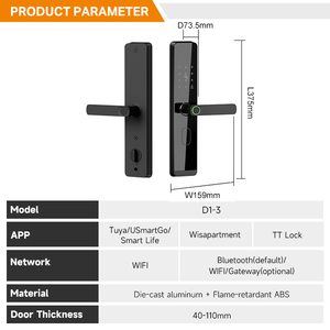 Cerradura Inteligente para Puerta con <span class=keywords><strong>Tarjeta</strong></span> UIELOCK D1-3, Entrada sin Llave con Huella Dactilar, Control por Aplicación Tuya, para Puertas <span class=keywords><strong>de</strong></span> Aluminio y Acero, Seguridad Grado C - Product Image 2