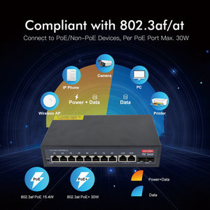 Switch di Rete 48V 1000Mbps Direttamente dalla Fabbrica, 8 Porte POE+ 2 Uplink POE per Telecamere IP, Computer, AP - Product Image 2