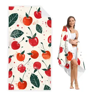 苹果沙滩巾定制标志尺寸微纤维旅行运动运动毛巾带Eva盒超细纤维沙滩巾