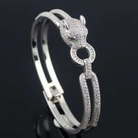 Bracelet double ligne tête de léopard animal exagéré bracelet marée micro-incrusté de zirconium bracelet bangle