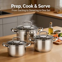 Ensemble de casseroles en acier inoxydable écologique de qualité supérieure, couvercle en verre, compatible induction, passe au lave-vaisselle, sans revêtement, américain