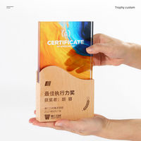 Trophée en cristal gravé de haute qualité avec base en bois, pour les cérémonies annuelles de l'entreprise, événements d'honneur culturel