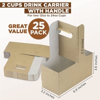 Porte-gobelets en carton kraft pour 2 gobelets à emporter, porte-boissons avec poignée pour gobelets chauds et froids