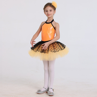 Gaun Tutu Balet Anak Warna Oranye dengan Kerah Halter, Berlapis, Bermotif Titik Hati untuk Pertunjukan Jazz & Tap, Pakaian Tari Panggung Honeybee