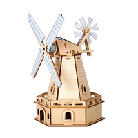 Wincent Kit de Modelo de Molino de Viento de Madera con Energía Solar Cinética Tipo Pista de Canicas, Rompecabezas 3D DIY, Regalo Educativo STEM para Niños