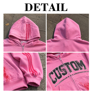 US Free Tax Custom Vintage Stripe Print Hoodie Oversized Heavyweight Soft French Terry Full Zip up Sun Faded 420Gsm Men's Hoodie - Product Image 6