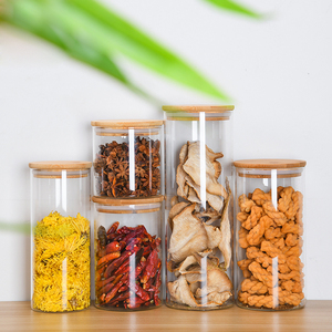 kitchen storage container glass jars High borosilicate kitchen food glass jars for storage with bamboo lid