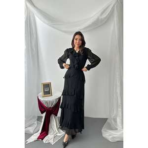 Ensemble de robes de soirée en mousseline de soie noire à volants en gros - Product Image 1