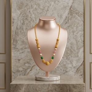 925 Silver Antique Mala <b>Necklace</b> with Green and <b>Pink</b> Beads Traditional Ethnic Wedding Gift Jewelry for Women - Product Image 3