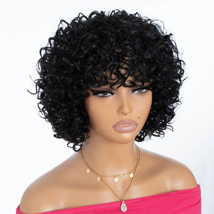Perruque Courte Bouclée et Frisée avec Frange Noire, Résistante à la Chaleur, Fil Haute Température, Style Célébrité, Densité 180% pour Femmes Africaines et Européennes - Product Image 2