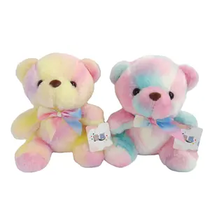 A06998 गर्म बिक्री 21 सेमी टाई-डाई रंगीन भालू टेडी बियर धनुष टाई के साथ आलीशान खिलौने शादी की सजावट नरम प्यारा बच्चा