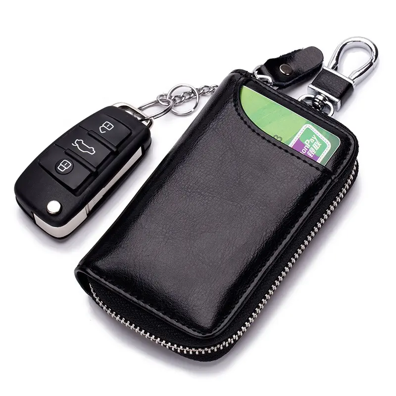 Genuine Leather Keychain Unisex Key Holder Organizer Pouch Cow Split Car Key Wallet Housekeeper Key Case Mini Card Bag