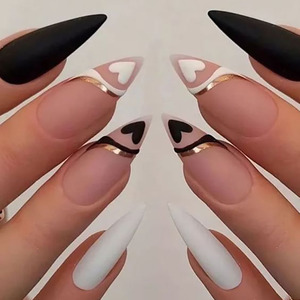 <span class=keywords><strong>Uñas</strong></span> Postizas Personalizadas de Lujo, Estilo Stiletto Largo, Francesas, Metálicas, Negras, Azules, Almendradas, Acrílicas, Adhesivas - Product Image 3