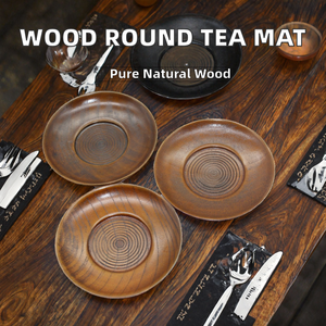 Plato Redondo de Madera Natural y Posavasos para Té, Diseño Clásico Ecológico, Artesanía en Madera, Duradero, Venta al Por Mayor - Product Image 2