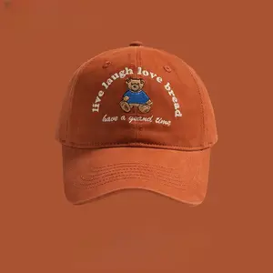 Ins Style Hat With Brim To Show Small Face Duck Tongue Hat Cute Bear Embroidery Baseball Caps