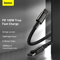 Baseus Câble USB C vers USB Type C 100W Charge rapide Câble de données Type-C PD pour iPhone 15 Pro Max MacBook iPad Xiaomi