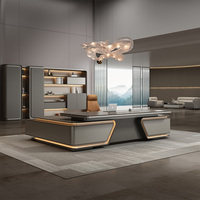 Bureau de direction moderne en panneaux MDF, extensible, grand format, avec bande lumineuse, design écologique et durable pour bureau à domicile, luxueux