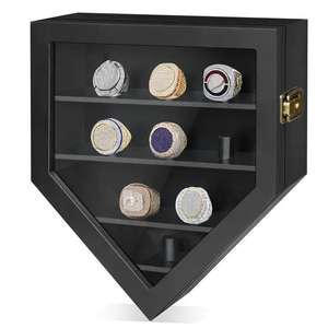 Wall Mounted <strong>Championship</strong> <strong>Ring</strong> <strong>Display</strong> Case 9 Posts Wooden Shadow <strong>Box</strong> for Baseball Softball Awards Floating Shelves for Fan - Product Image 2