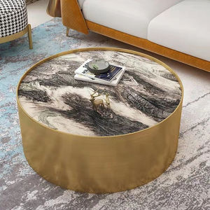 Muebles Foshan, juego de mesa de café de piedra sinterizada Couchtisch dorado de lujo moderno, mesa de centro ovalada de mármol para sala de estar - Product Image 2