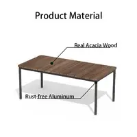 ترقية مجموعة أريكة خارجية الحديثة نمط ساحة أساس ألومنيوم أكاسيا الخشب مسند ذراع حديقة أريكة