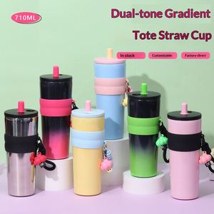 Termo de Acero Inoxidable 316 de 700ml con Cuerda Portátil, Taza de Gran Capacidad con Pajita de Colores, Ideal para Café y Agua, Excelente para Adultos - Product Image 1