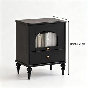 Midcentury Solid Wood Nightstand with 2 <b>Drawers</b> Eco-Friendly Apartment Living Room Bedroom Storage Cabinet Black Bedside Table - Product Image 3