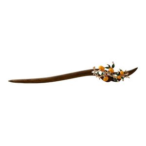 Bâtonnet à cheveux ancien en bois de santal, style rétro, avec perles et feuilles, pour chignon, bijou de coiffure pour costume chinois Han - Product Image 5
