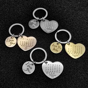 Promotional Calendar Keyring Gift Items For Boyfriend Girlfriend Custom Engraving Heart Shaped Calendar Keychain