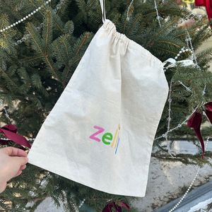 Cute Cheap Natural Color Cotton <b>Drawstring</b> <b>Pouch</b> Bag Large Cotton Dust <b>Pouch</b> With Printed Ribbon - Product Image 1