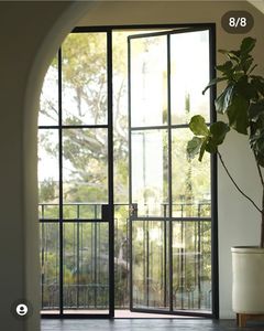 Porte de balcon en fer forgé <span class=keywords><strong>noir</strong></span> français, porte battante en acier et verre - Product Image 4
