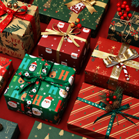 Papier d'emballage kraft de Noël 50x70cm, feuilles de papier cadeau avec motifs de Père Noël, rennes et sapins pour emballages de fêtes, vente en gros