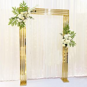 Wedding <b>Party</b> Metal Floral Archway Ceremony Arch Wrought Iron <b>Backdrop</b> Arch Stand Shiny Gold Metal Arch Stand - Product Image 1