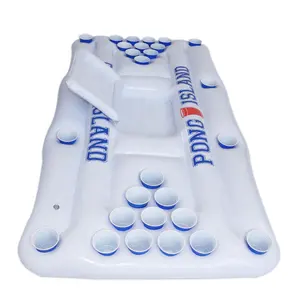 Porte-boisson de piscine personnalisé eau drôle flotteur de bière gonflable flottant table de bière-pong gonflable