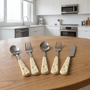 Silverware Wholesale Elegant Cheese Ceramic Handle Stainless Steel Luxury Silver Cutlery <b>Set</b> - Product Image 3