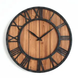 Relógio de madeira rústico, tamanho grande, preto, caseiro de fazenda, design chique, para decoração de parede